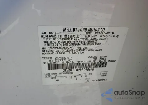 2013 Ford Flex Limited z USA, uszkodzony, nr VIN 2FMGK5D82DBD20670